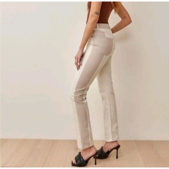 New Reformation Jeans Cynthia Tonal Reworked High Rise Straight Jeans Clay Sz 24 - Picture 6 of 16